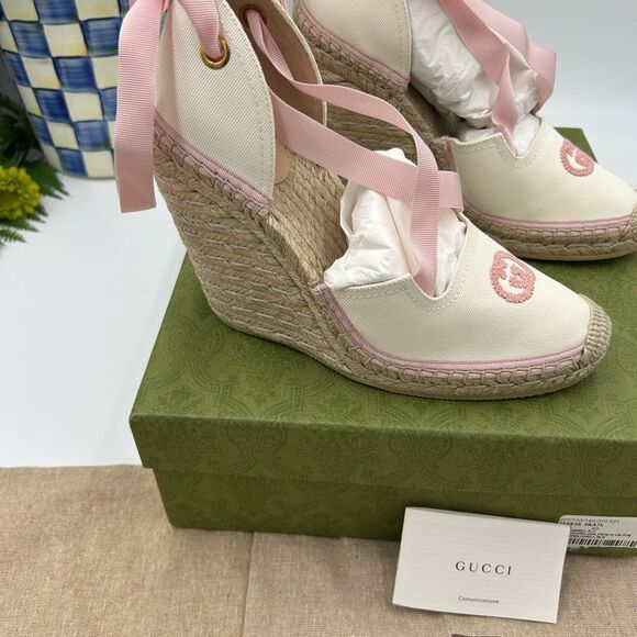 Women’s Gucci canvas GG wedge espadrilles size 40 made in Italy - Picture 4 of 10